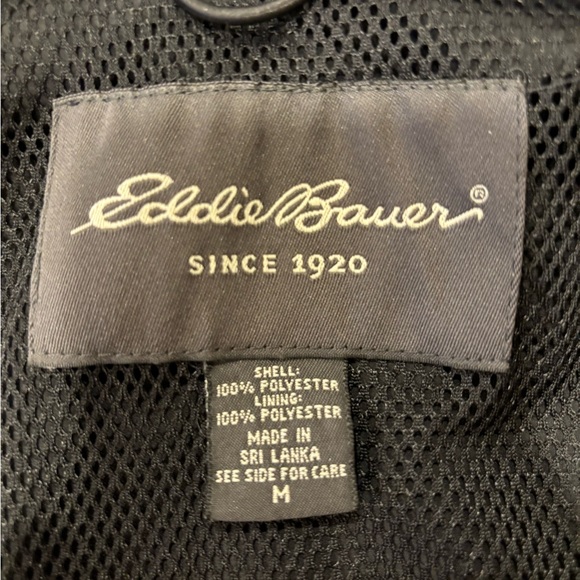 Eddie Bauer Men's Windbreaker Jacket M Black Full Zip Mesh Lined Hooded Outdoor - Picture 6 of 6